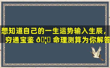 想知道自己的一生运势输入生辰，穷通宝鉴 🦋 命理测算为你解答！